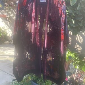 Burgundy and Black Sheer Floral Velvet Burnout Kimono/Cardigan🌹